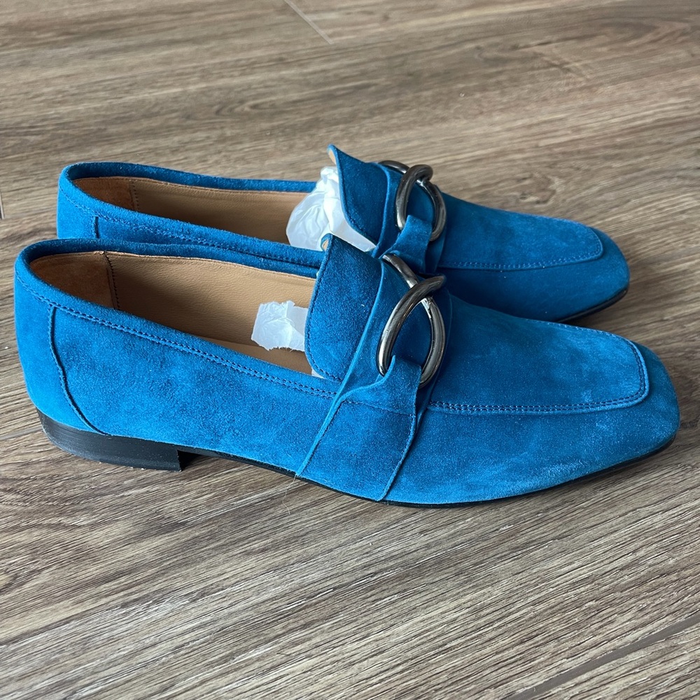 M. GEMI The Silvia Loafer in Dark Teal Suede, Size 38.5